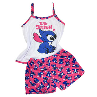 Pijama Short Doll Alça Adulto Lilo Stitch Malha PV Antipilling - Promoção Melhor Preço