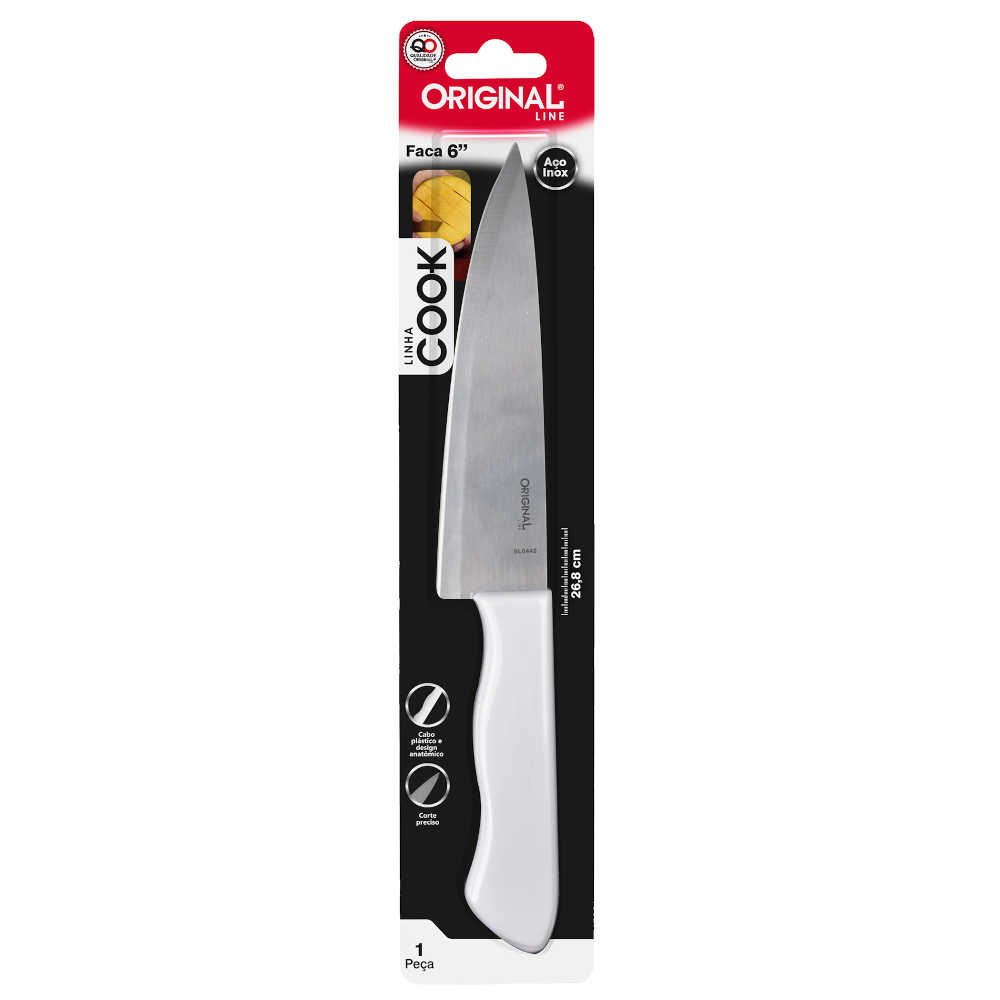Faca De Cozinha 6 Polegadas 26,8Cm Linha Cook Original Line Cabo De Plástico De Aço Corte Precisos