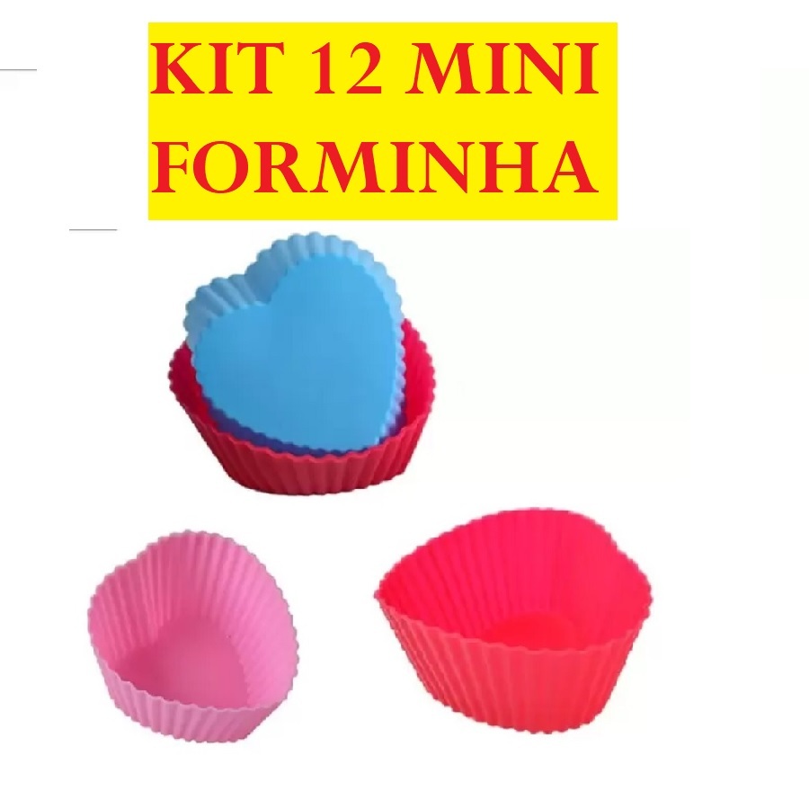 Conjunto De 12 Mini Forminhas  2x5Cm Forma Formas  De Silicone Top Útil Em Formato De Coração Para Cupcakes Muffins e Quejadinhas em Oferta na Shopee