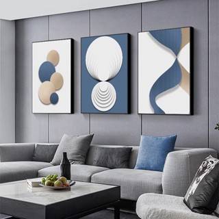 Quadro decorativo 3 peças 40x60 Abstrato moderno azul branco ouro geométrico decoração par...