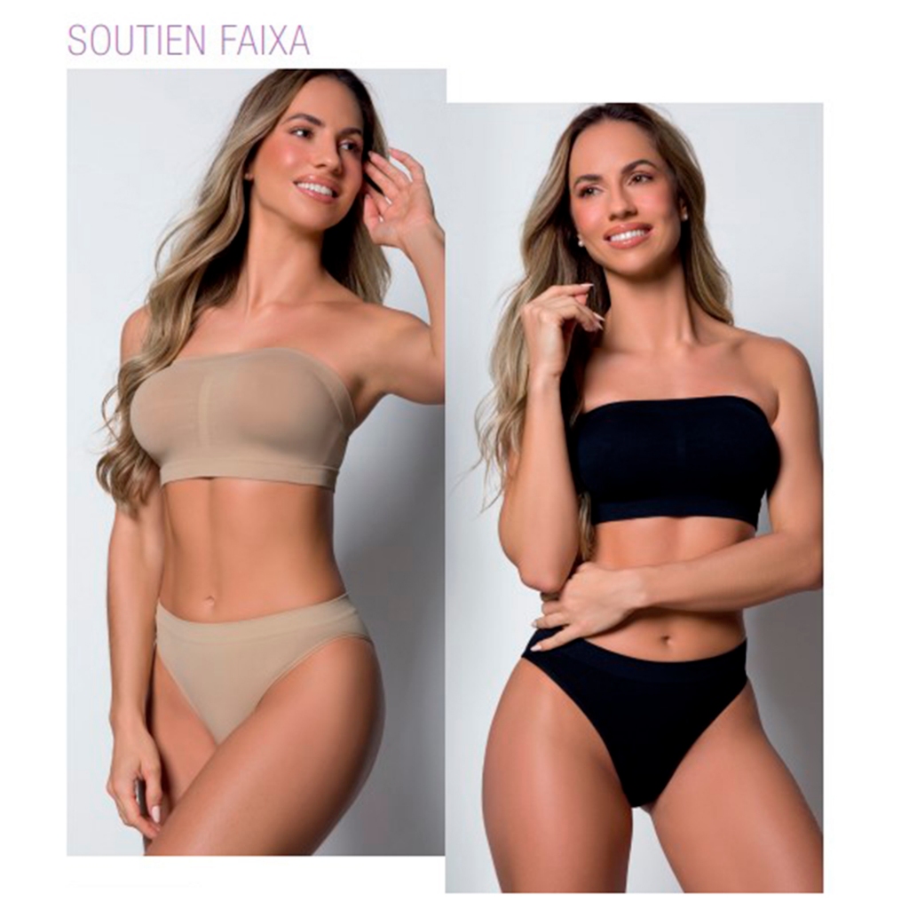 Sutiã Top Tomara que Caia Faixa Sem Costura SELENE Original Lingerie Alta Qualidade Sustentação Bege Nude Preto — imagem 2 de 2