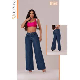 Calça jeans wide leg lavagem escura tamanho pequeno