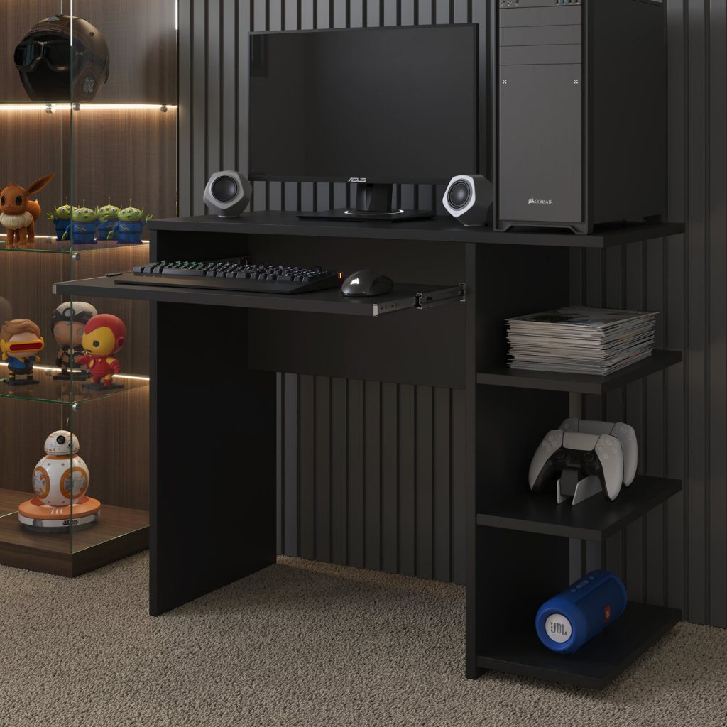 Mesa Escrivaninha Para Computador E Estudo Cor Preta Pc GAMER PRETO em Oferta na Shopee