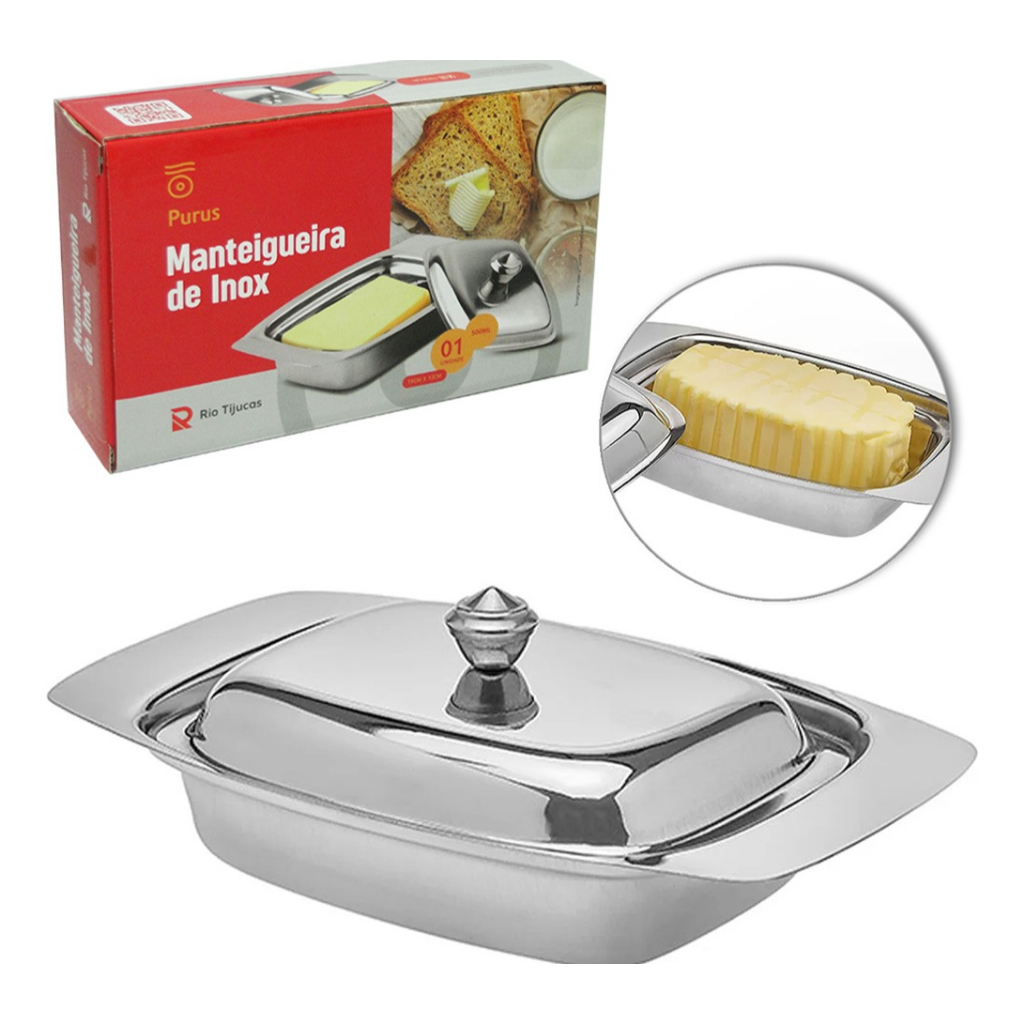 Manteigueira Inox Funda Com Tampa Aço Inox