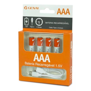 Kit 4 Pilhas Aaa Recarregável 750mwh Tipo C 1.5v 5v USB Type C