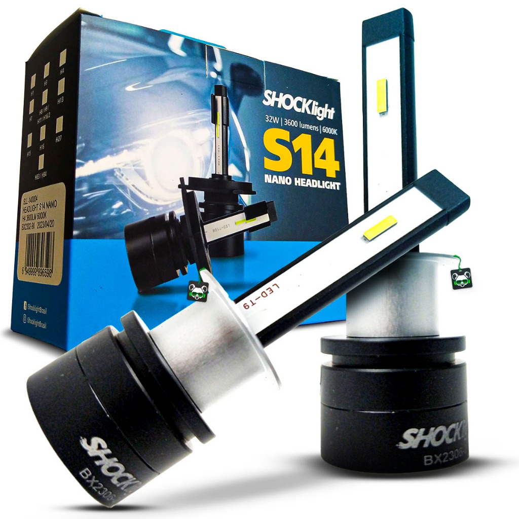 Par Lâmpada Automotiva Shocklight Led S14 Nano Headlight 3600 Lúmens  6000k 32W Encaixe Modelo H1