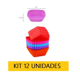 Kit com 12 Mini Forma quadrada 7X4.5X3.5cm em Silicone para Tortinha Cupcake Bolo Muffin Petit gateau Univesal Multiuso em Oferta na Shopee