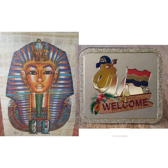 1 Papiro Faraó Tutankhamon  + 1 imã camelo e pirâmides