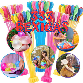 Balão de Água Guerra de Bexiga 333 Splash Ball com Conector Enchedor Verão Festas Gincana Brincadeira de Criança Water Ballons Kit Divertido