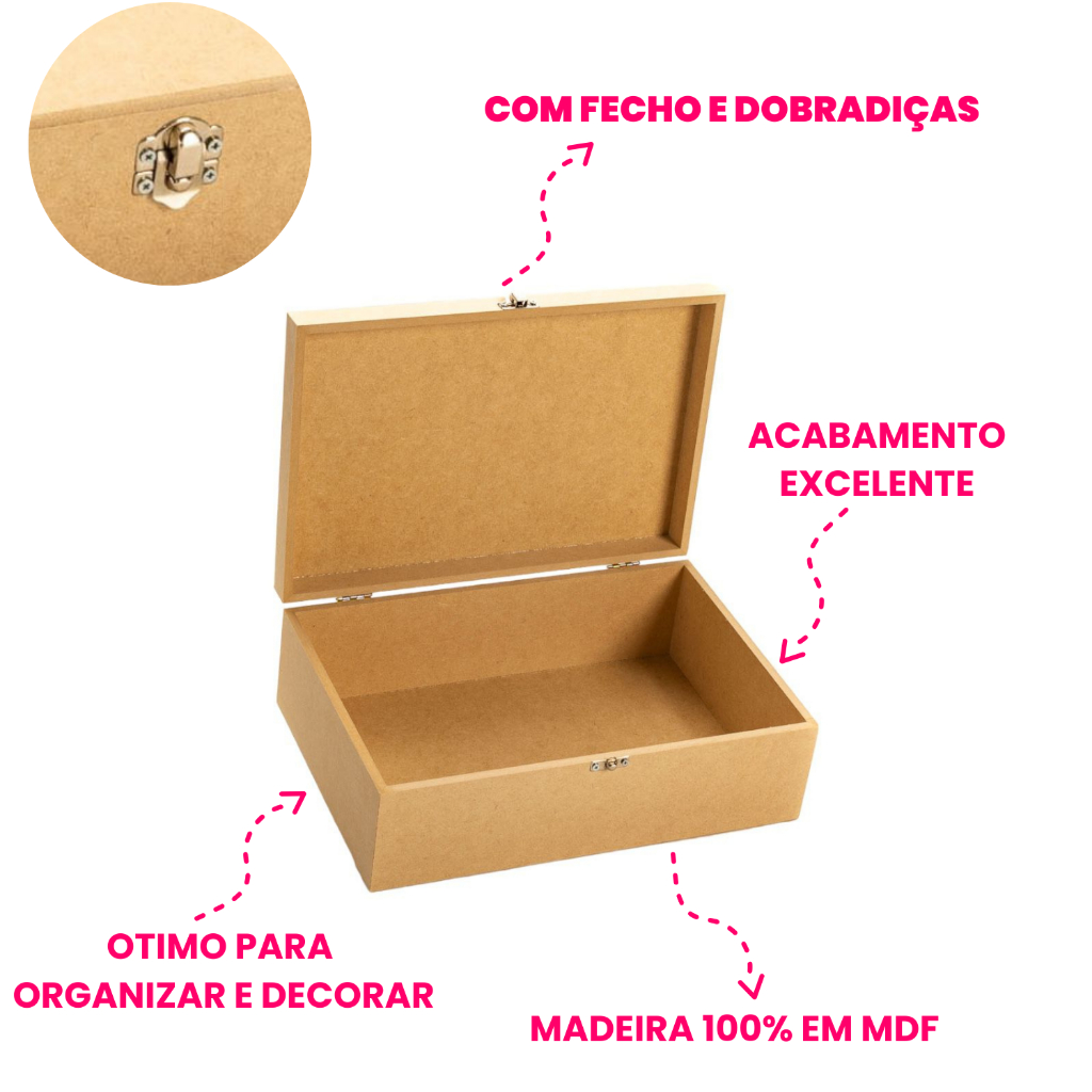 Detalhes do Caixa lisa com fecho decorativa em mdf cru 25x15x8