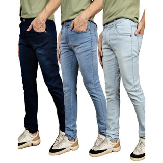 Kit 3 Calças Jeans Masculina Skinny Original Elastano Lycra