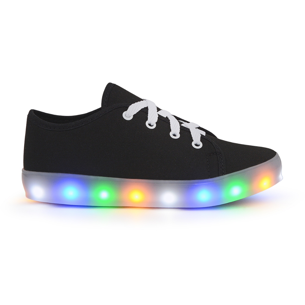 Tenis Led / Luzinha Sem Estampa Preto Masculino / Unissex Escolar