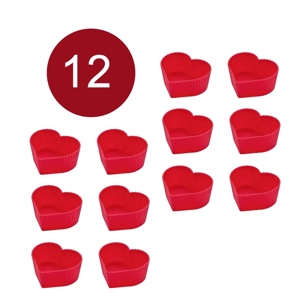 Kit 12 Mini Formas Coração 5X3X2cm Silicone Mini Bolo Cupcake Pudim Gelatina Multicolorido Utensilio