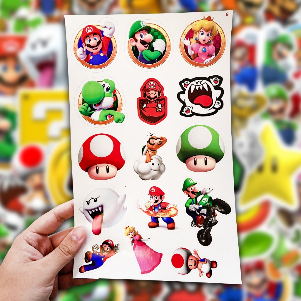 Jogo 40 Adesivos Super Mario Luigi Bowser Yoshi Variados Para Caderno Notebook Carro Moto Capacete Skate · foto 2