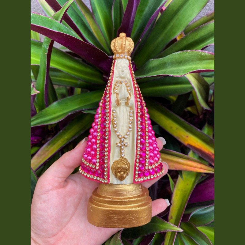 Imagem Nossa Senhora Aparecida Pérolas Rosa Presente Batizado Lembrancinha