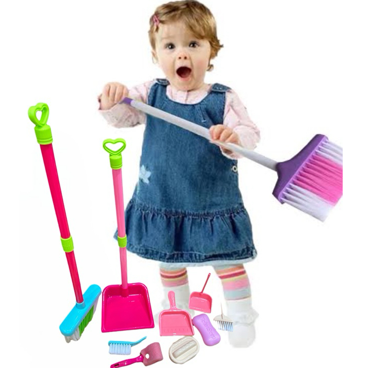 Kit Limpeza Infantil Vassoura Rodo Pá e Acessórios Brinquedo para Menina