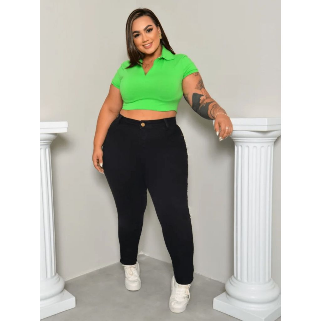 Calça Preta Plus Size Com Elastano Levanta Bumbum em Oferta na Shopee