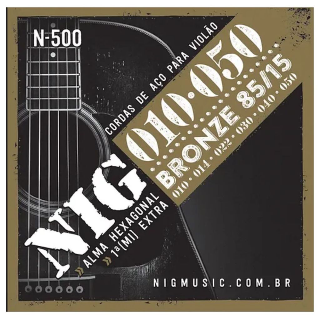 Imagem Encordoamento Nig De Aço Violão 010 /.050 Bronze 85/15 - N500