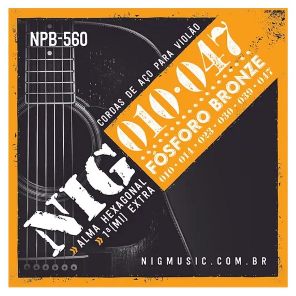 Encordoamento Nig Cordas 010 P/ Violão Aço Fósforo Bronze - NPB-560 em Oferta na Shopee