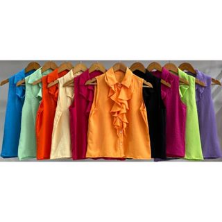 Blusa feminina c/botão tecido duna babados