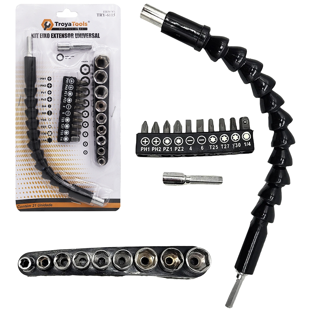 Kit Extensor Eixo Cabo Flexível Alongador Parafusadeira + Soquetes Oferta Envio Imediato