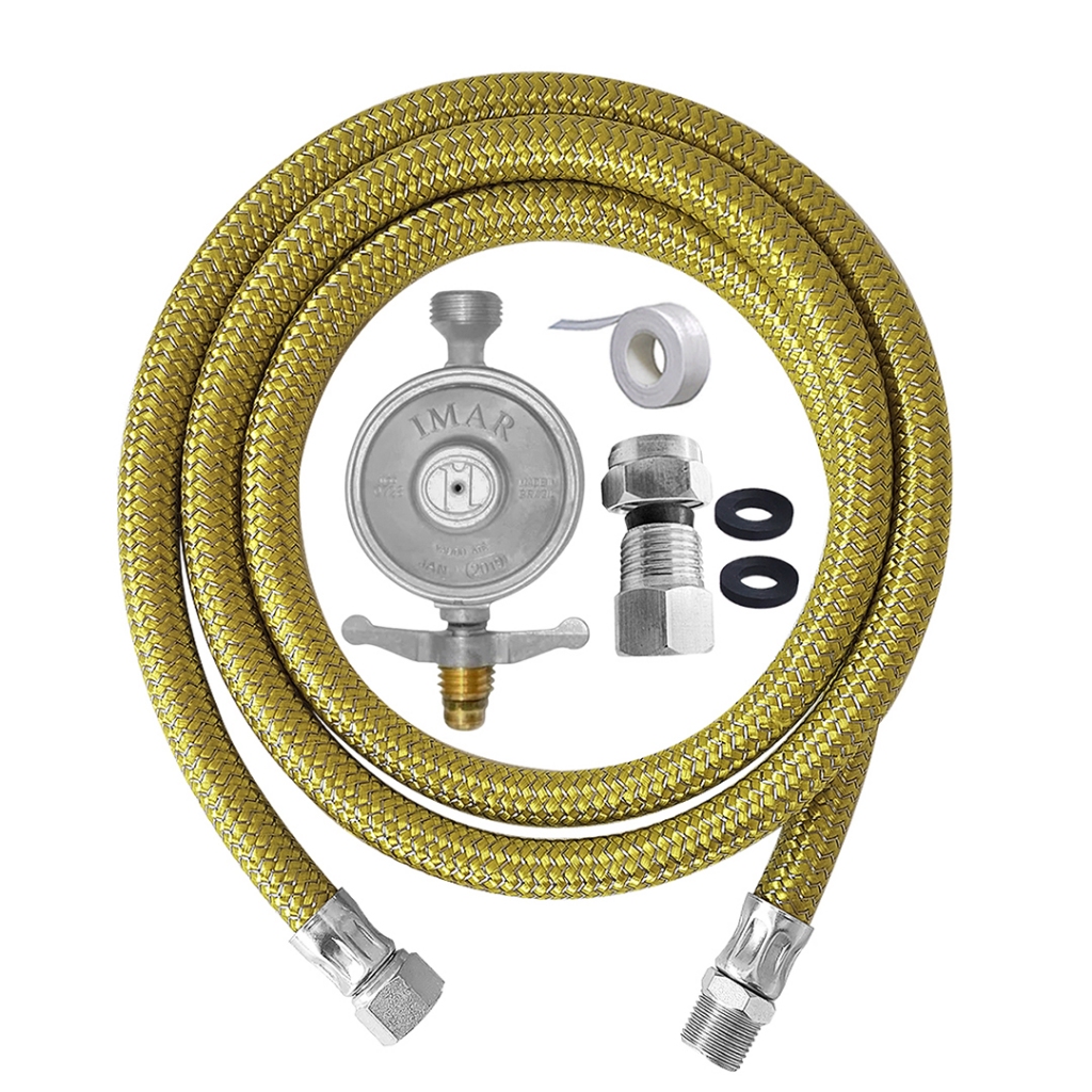 Kit Instalação Gás Encanado Botijão + Registro Regulador 1kg + Adaptador para Cooktop Forno Fogão