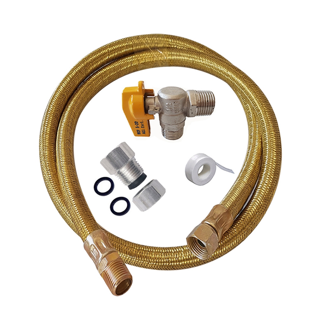 Kit Gás Encanado GLP GN Mangueira Metálica Alta Temperatura + Registro+Adaptador Cooktop/Fogão/Forno