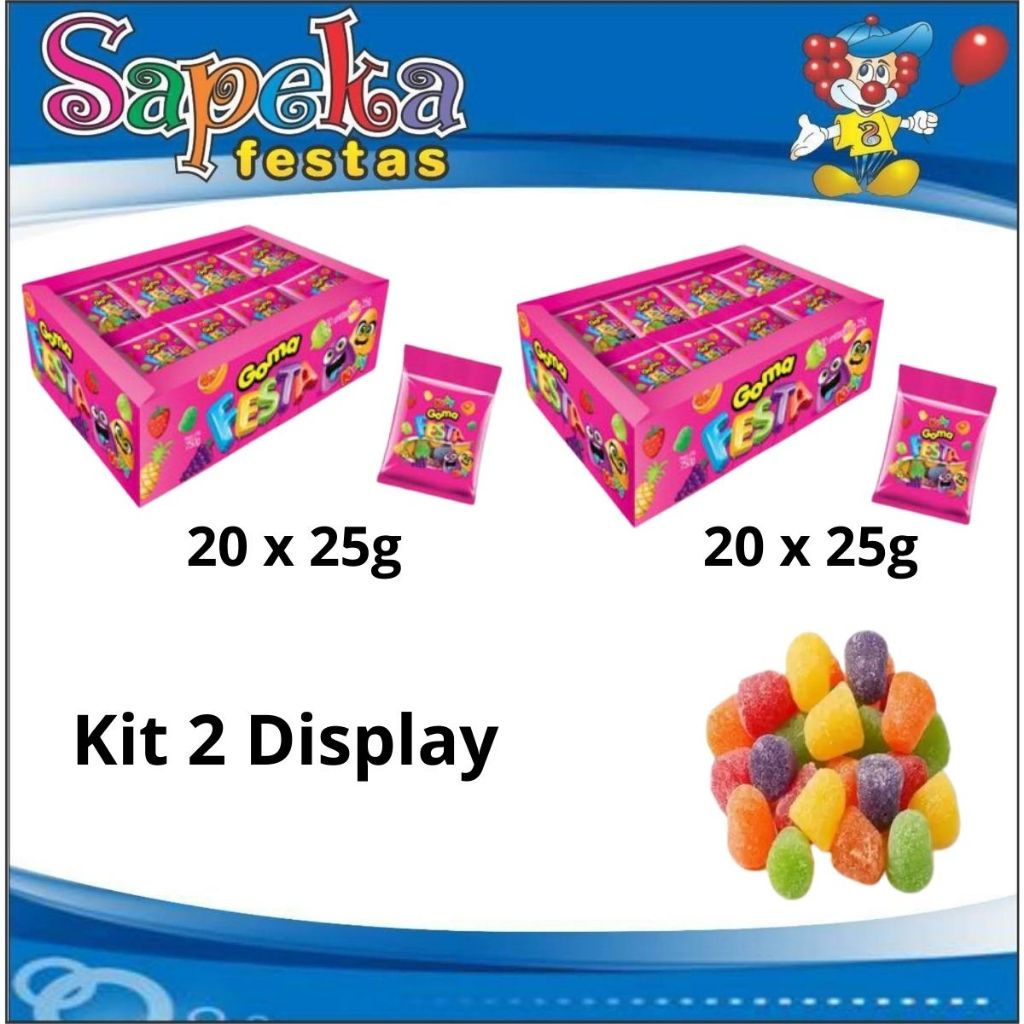 Kit 2 Displays Mini Goma Kuky 25 Unidades com 20g cada Sabores Sortidos.