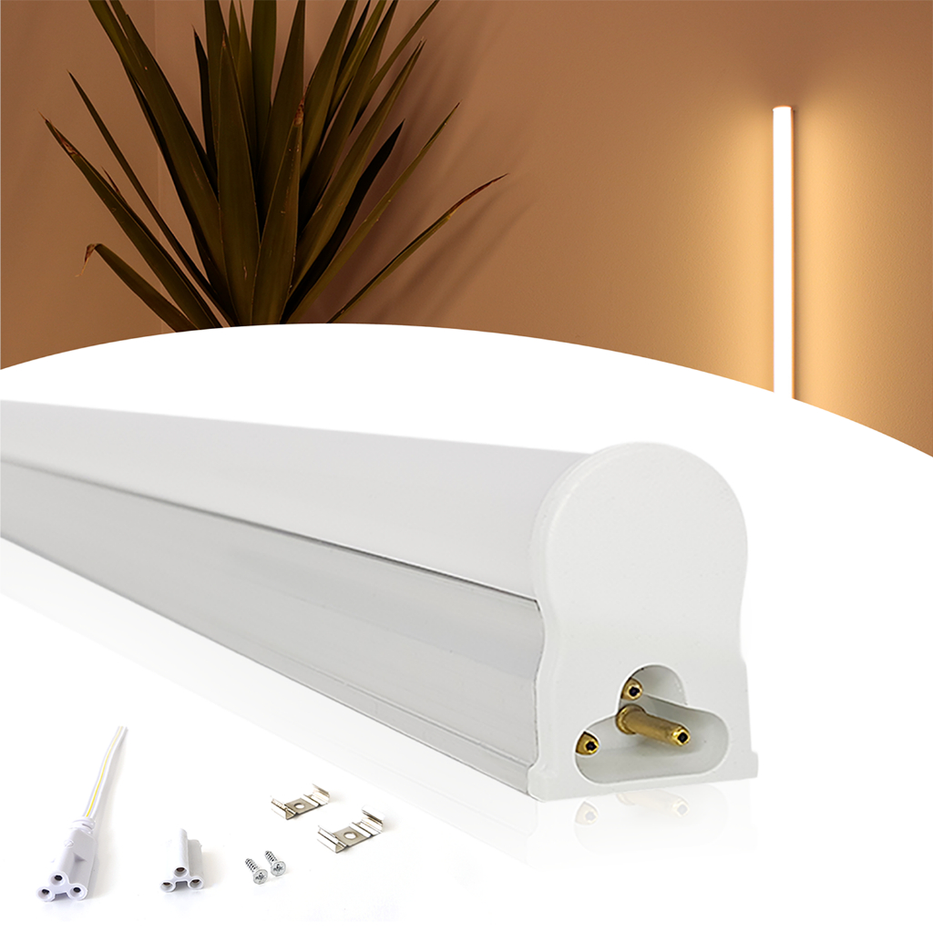 Led Tubular T5 60cm 10w C/ Calha Acoplada Completa Luz Quente 3000k