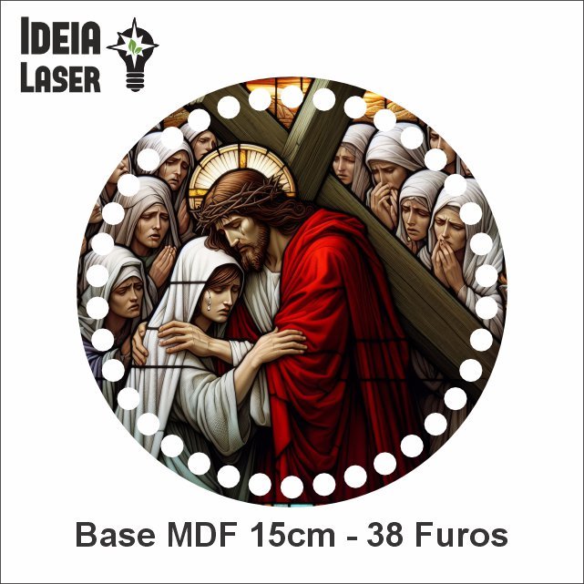 Via Sacra - Paixão de Cristo - 8ª Estação -  Jesus Consola as Mulheres de Jerusalém - Base MDF Fio de Malha Crochê - Arte Estilo Vitral
