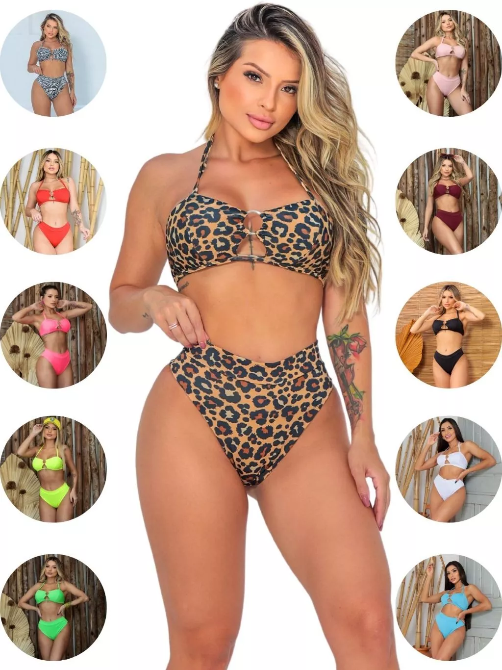 Biquini Feminino Animal Print Biquíni Hot Pants Suplex De Amarrar Biquine Cintura Alta Bikini Praia — imagem 1