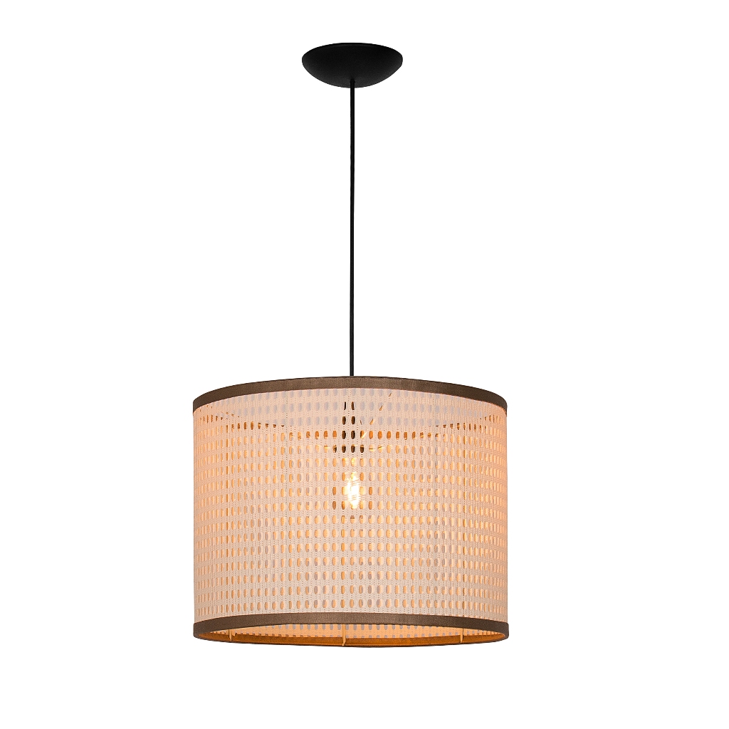Pendente Palha Indiana Sintética Luxo Redonda Preto Cristal Mesa Jantar 40cm x 30cm