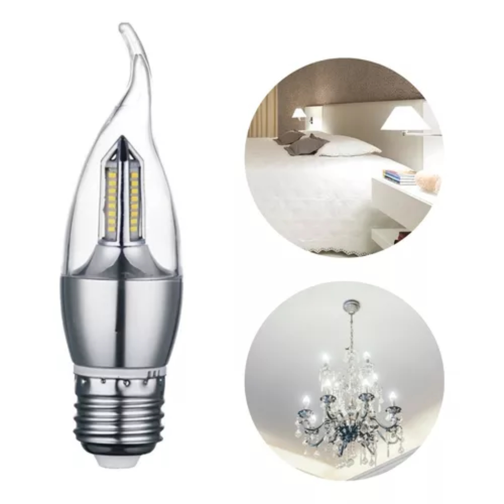 Lâmpada Vela LED para Lustre formato de fogo 4W Bico Torto E27 Pendente Modelo Moderno Branco Frio (6,500K) ou Branco Quente (3,000) 110V-220V | Bivolt · foto 2
