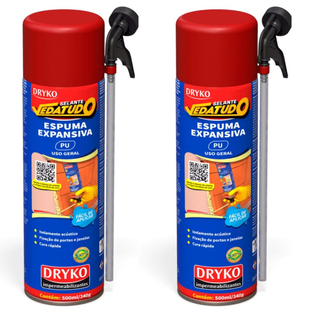 Kit 2 Espuma Expansiva Selante Pu Batente Janelas 500ml 340g Dryko