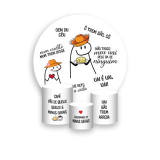 Painel De Festa Redondo + Trio De Capa Cilindro - Flork Mineiro Frases 017 em Oferta na Shopee