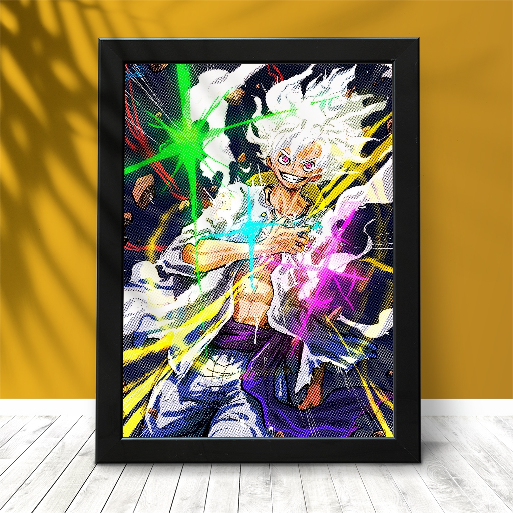 Quadro Decorativo Com Moldura e Acetato Luffy One Piece Anime Geek Poster Decoração 21x30cm