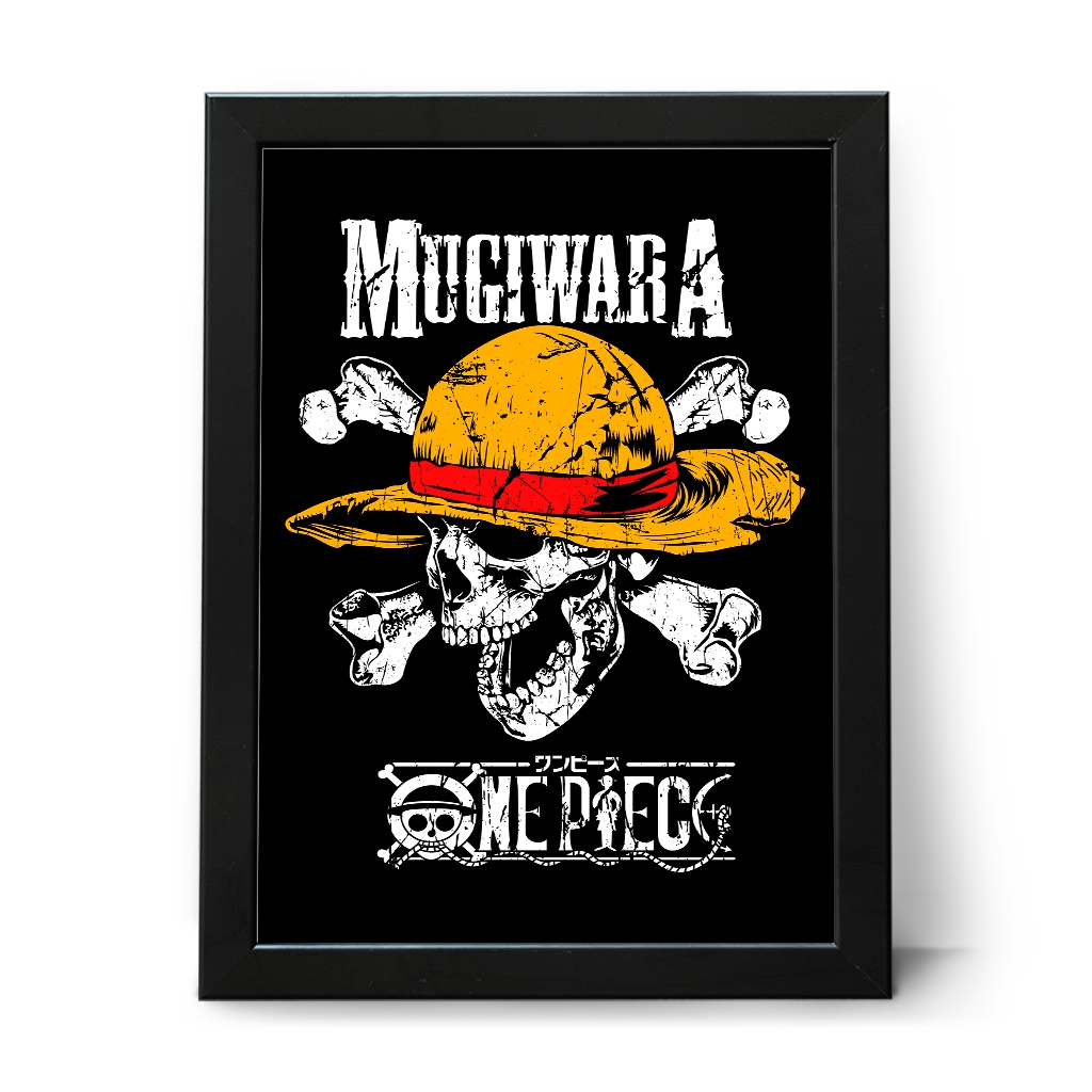 Quadro Decorativo Com Moldura e Acetato One Piece Anime Poster Geek Luffy Mugiwara Decoração A4 21x30cm