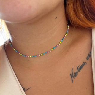 Choker Aço Inox Corrente Colorida Candy Colors Ref 532