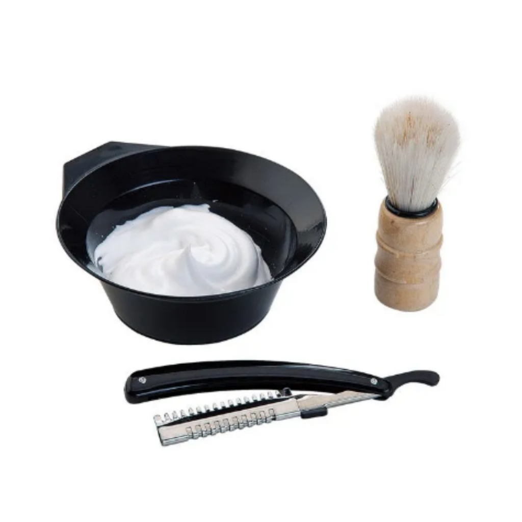 Kit Com 3 Peças Para Barbear Barba Homem Navalhete Pincel Tigela Cuidados Pessoais