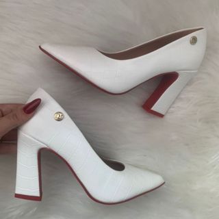 Scarpin Feminino Croco Salto Grosso Medio Confortavel Moda