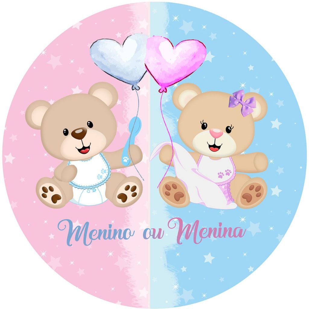 Painel em lona Redondo - Tema Cha Revelação Ursinho mod5 em Oferta na Shopee