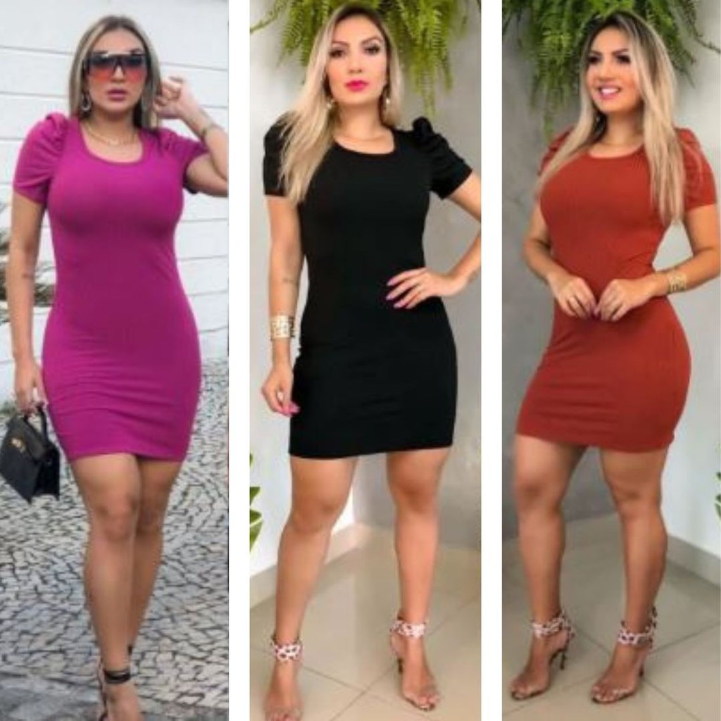 Vestido manga princesa bufante canelado feminino