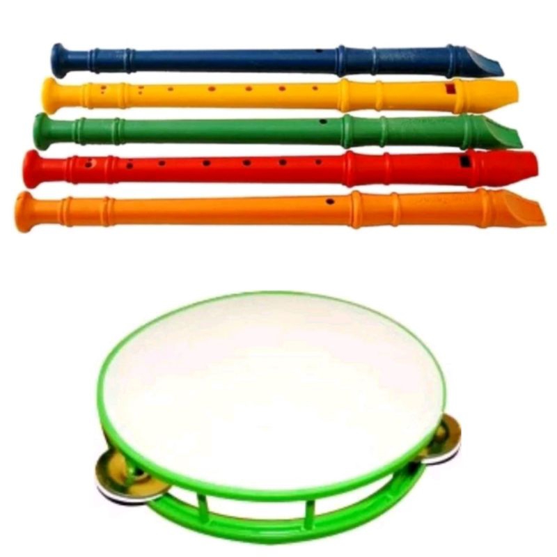 KIT 2 BRINQUEDOS SENDO  1 PANDEIRO DE PLASTICO + 1 FLAUTA DOCE INFANTIL em Oferta na Shopee