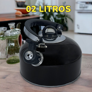 Chaleira 2 litros Com Tampa Apito e alça móvel retro vintage Em Aço fogão Inox chá café agua bule casa sitio airbnb hotel pousada