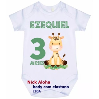 BODY BEBÊ GIRAFA COM NOME E MÊS DO BEBÊ CÓD 293A em Oferta na Shopee