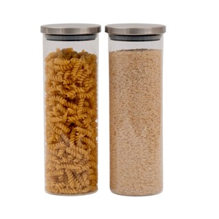 Kit pote de vidro 1,7L com tampa de inox 2 pçs - Oikos