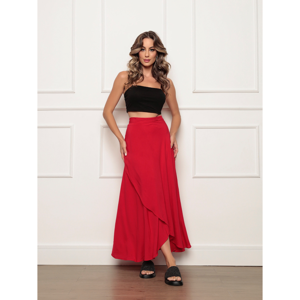 Saia Envelope Maxi Transpassada de Amarrar Moda Blogueira forada em Oferta na Shopee