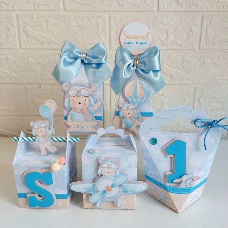 Kit festa Caixas Personalizadas tema Ursinho Aviador - O Tempo Voa (Fazemos qualquer tema) LEMBRANCINHAS URSINHO AVIADOR FESTA URSINHO AVIADOR PERSONALIZADOS URSINHO AVIADOR
