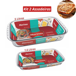Kit 2 Travessas Assadeiras Marinex 5 Litros 1,6 Litros Lasanheira Travessa Refratário De Vidro em Oferta na Shopee