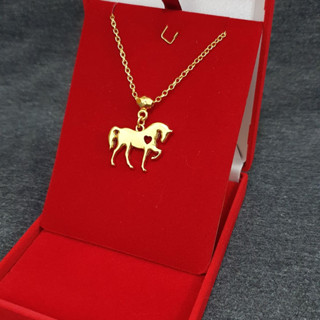 Colar Elo Fino Dourado Pingente Cavalo Coração Caw23